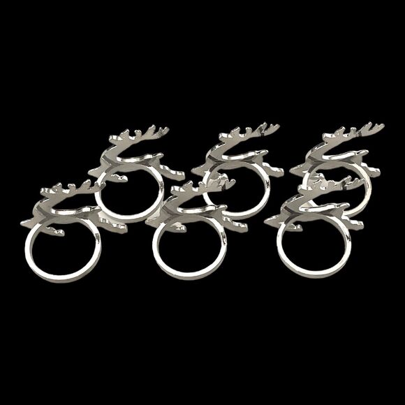 Set (6) Silver REINDEER NAPKIN RINGS Holders Holiday Christmas Table Decor 2.25" - Picture 5 of 13